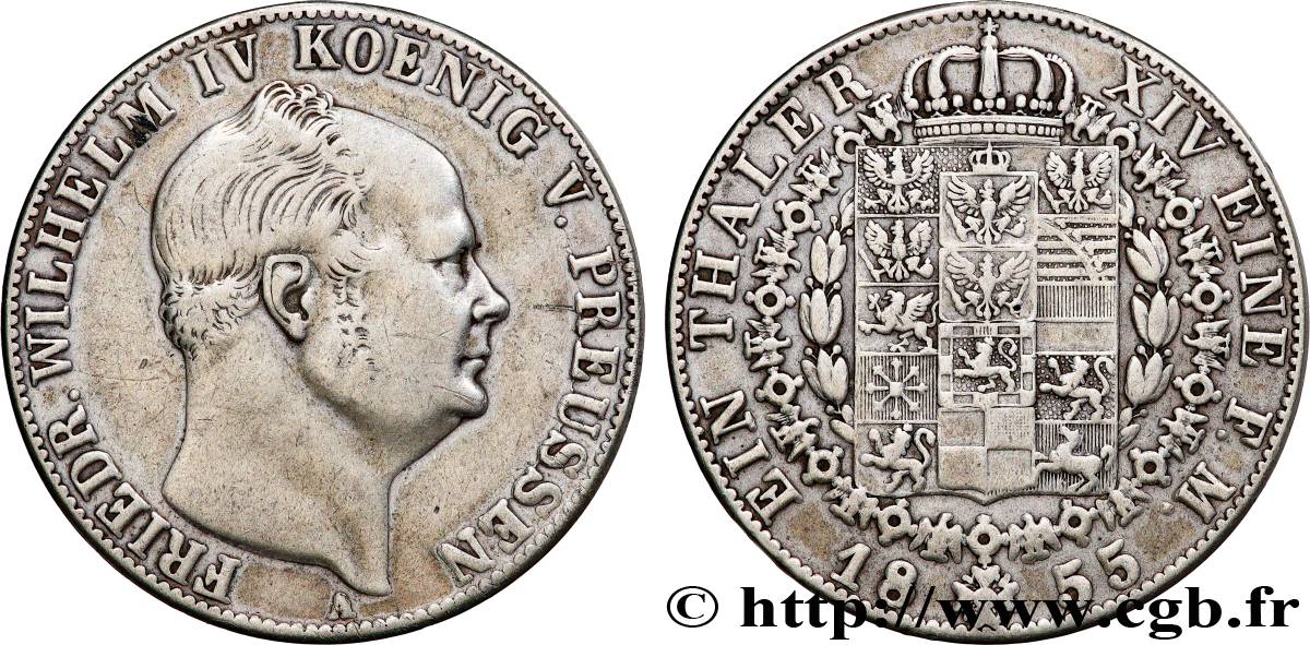 ALLEMAGNE - ROYAUME DE PRUSSE - FRÉDÉRIC-GUILLAUME IV 1 Thaler  1855 Berlin MBC 