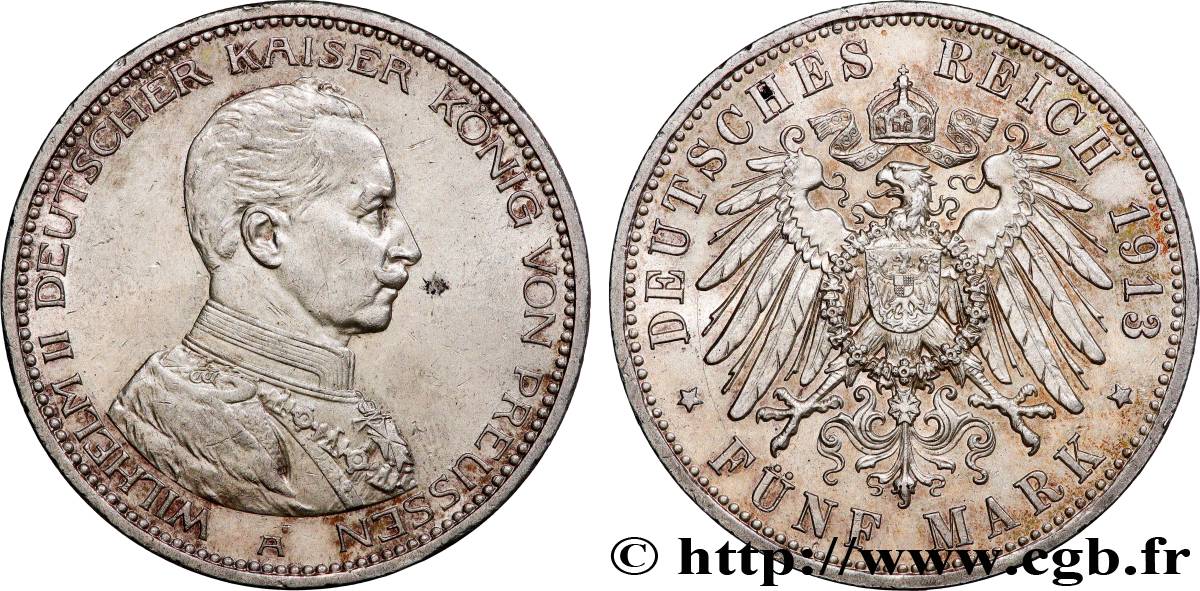 ALLEMAGNE - KÖNIGREICH PREUẞEN - WILHELM II. 5 Mark  1913 Berlin VZ 