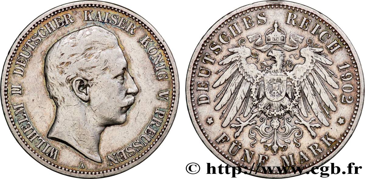 ALEMANIA - REINO DE PRUSIA - GUILLERMO II 5 Mark  1902 Berlin MBC 