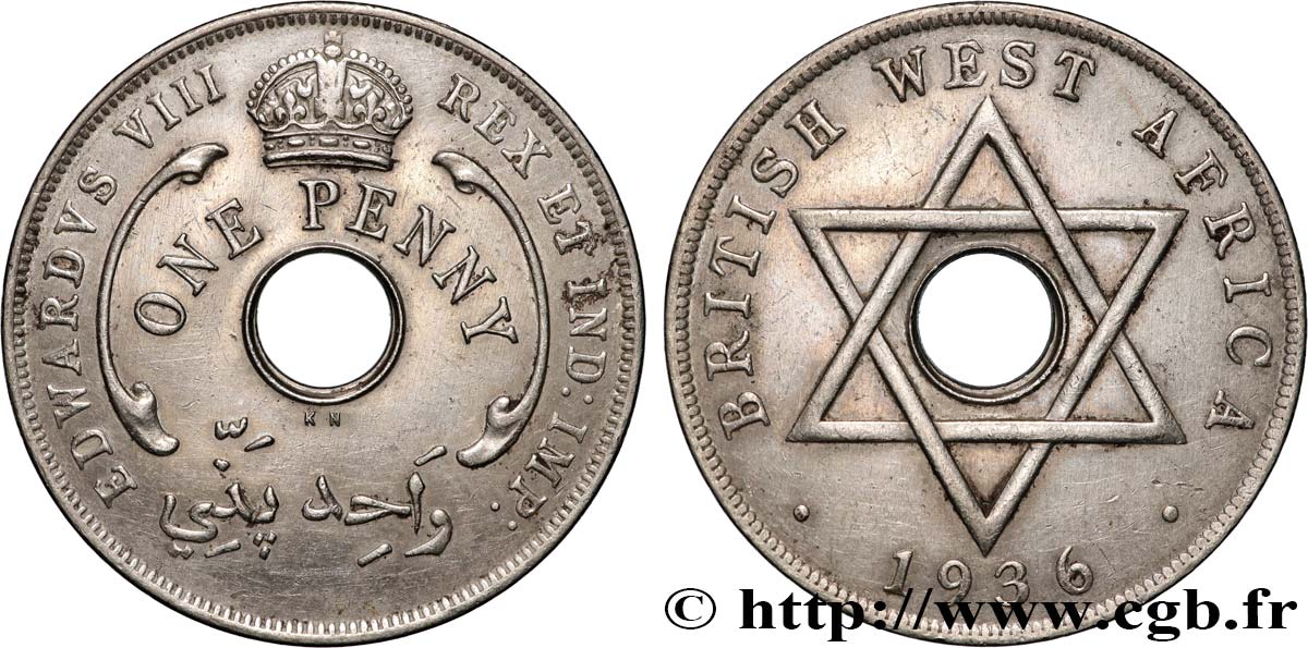 BRITISCH-WESTAFRIKA 1 Penny Edouard VIII 1936 Kings Norton fVZ 