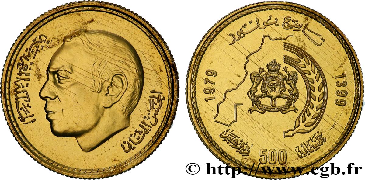 MAROC - HASSAN II 500 Dirhams AH 1399 Proof 1979  MS 