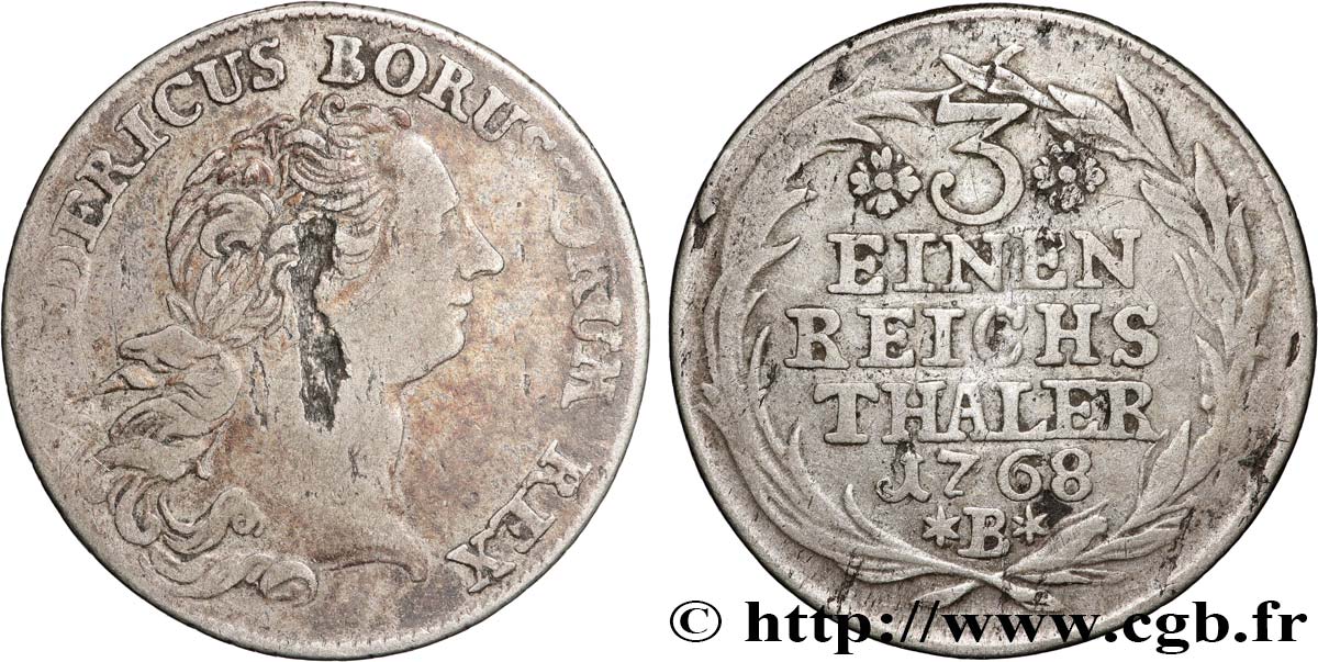 ALLEMAGNE - PRUSSE 1/3 de Thaler Frédéric II 1768 Brandebourg TB 