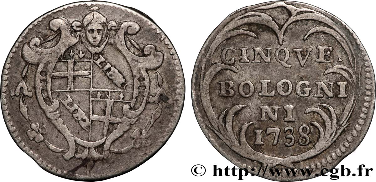 ITALIA - STATO PONTIFICIO - CLEMENT XII  (Lorenzo Corsini) 5 Bolognini 1738 Bologne q.BB 