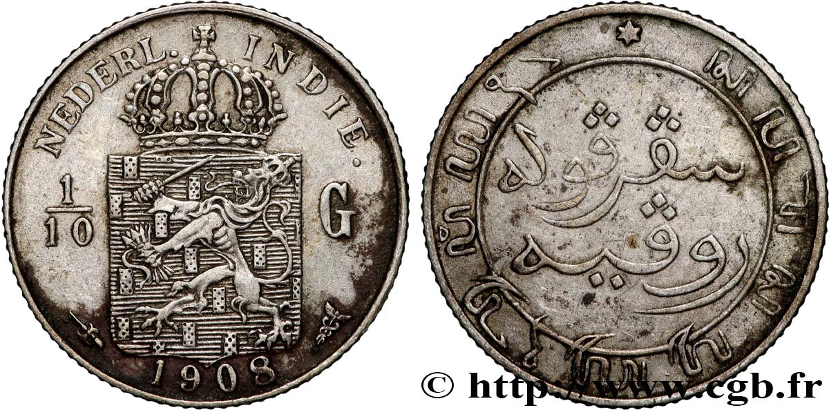 INDIAS NEERLANDESAS 1/10 Gulden 1908 Utrecht BC 