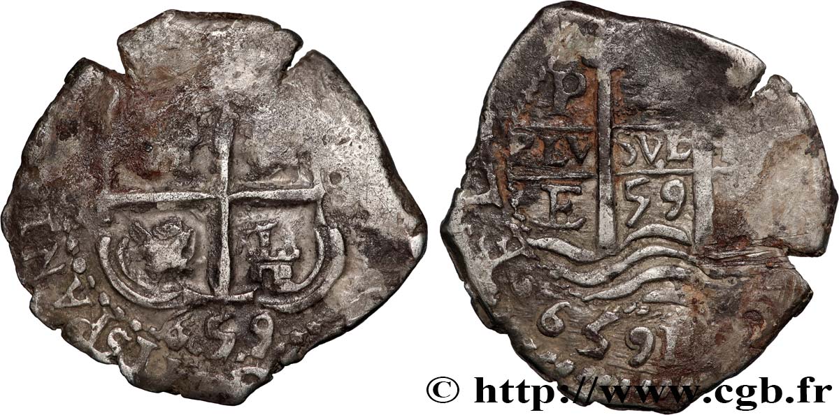 BOLIVIA - REINO DE ESPAÑA - FELIPE IV 2 Reales 1659 Potosi BC 