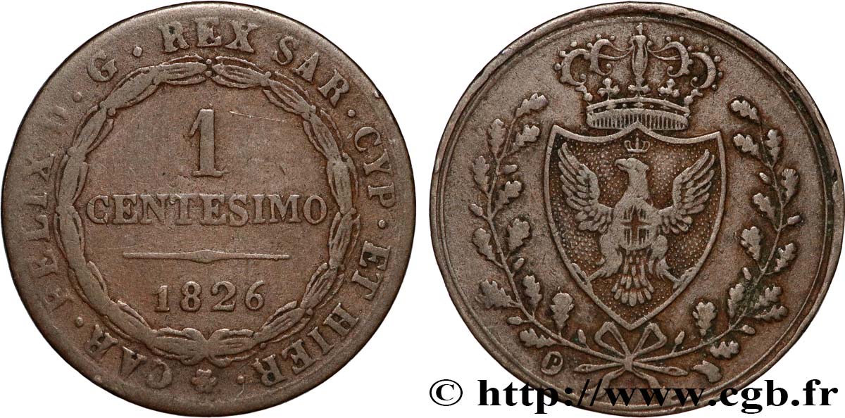 ITALIE - ROYAUME DE SARDAIGNE 1 Centesimo Charles Félix “P” 1826 Turin TB+ 