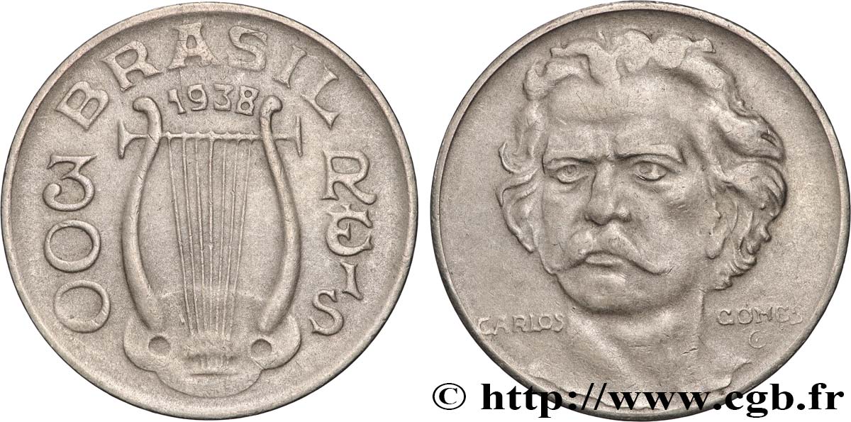 BRASILIEN 300 Reis Carlos Gomes 1938  fVZ 