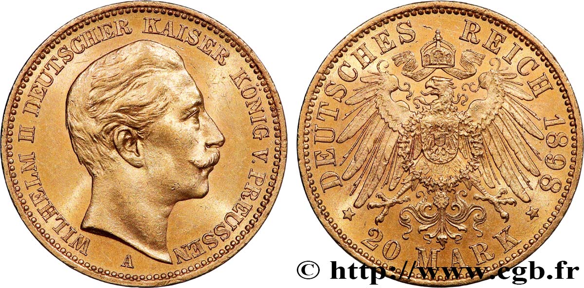 GERMANY - PRUSSIA 20 Mark Guillaume II  1898 Berlin AU 