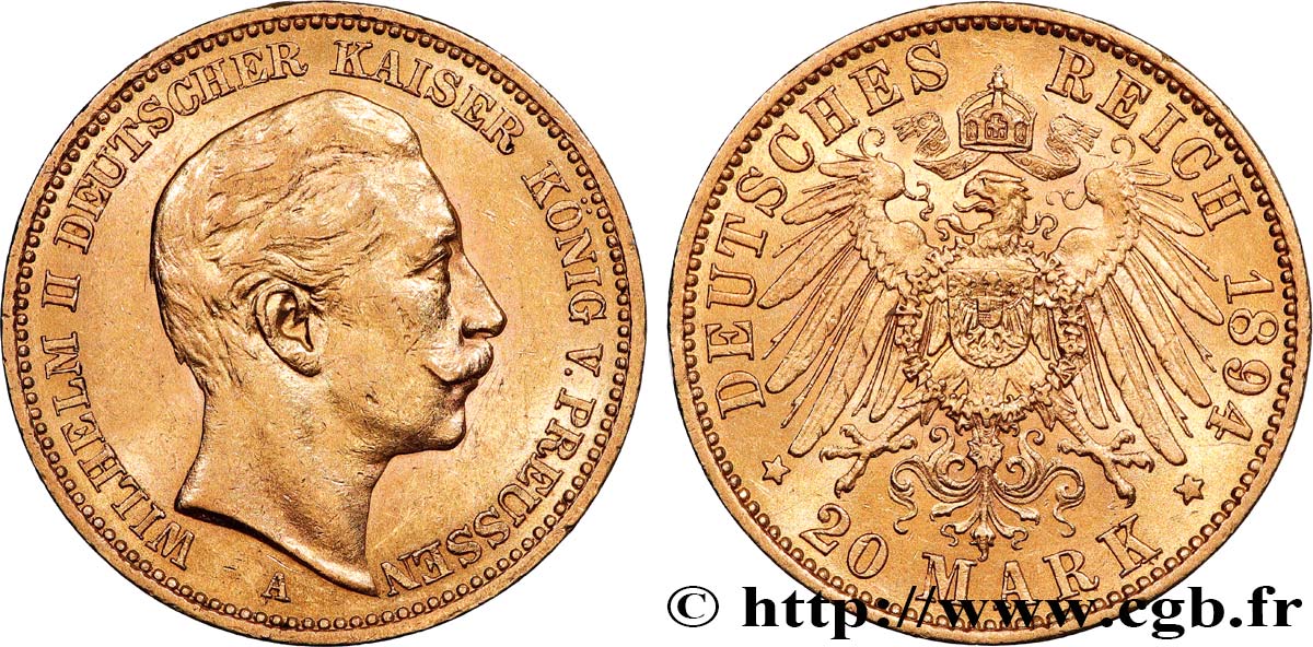 GERMANIA - PRUSSIA 20 Mark Guillaume II  1894 Berlin q.SPL 