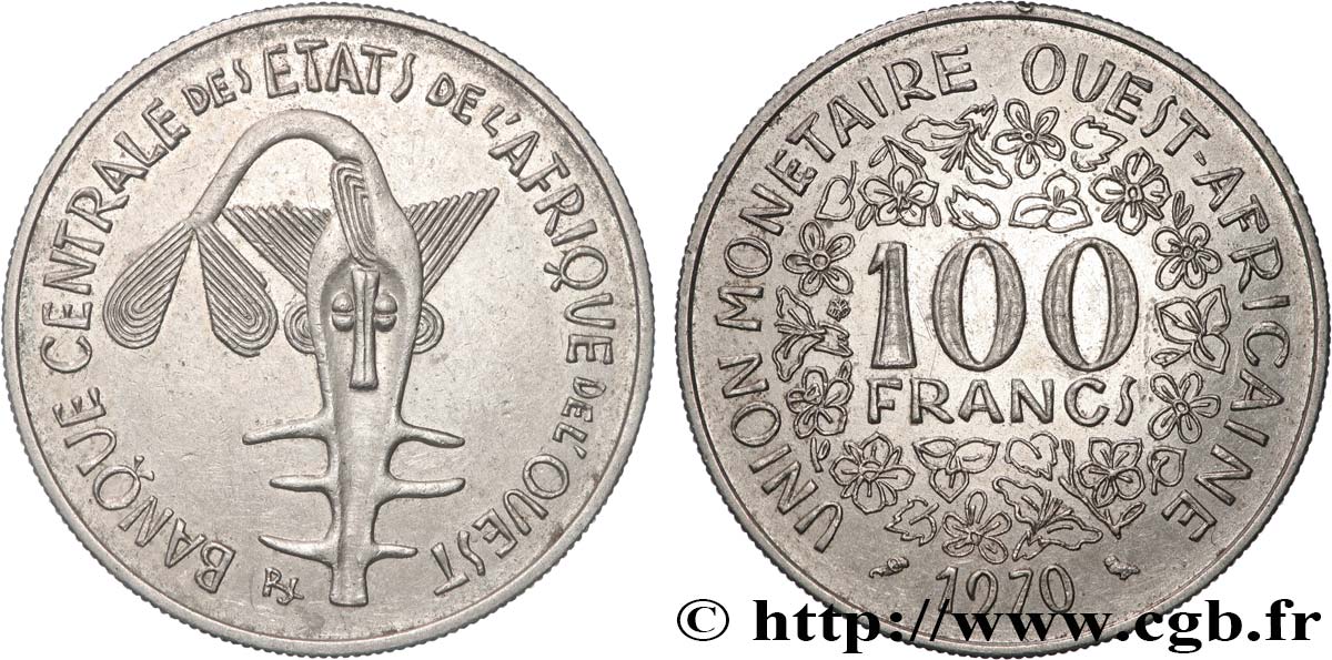 ÉTATS DE L AFRIQUE DE L OUEST (BCEAO) 100 Francs BCEAO masque 1970 Paris SUP 