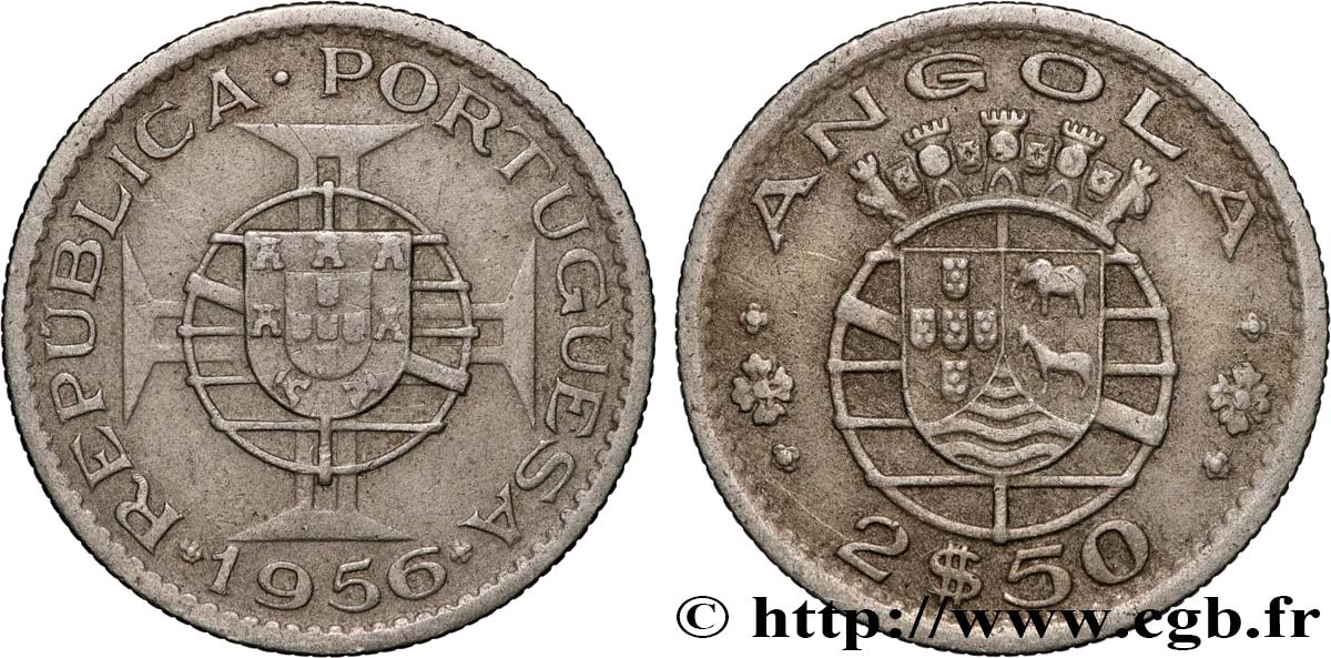 ANGOLA 2 1/2 Escudos emblème du Portugal 1956  BB 