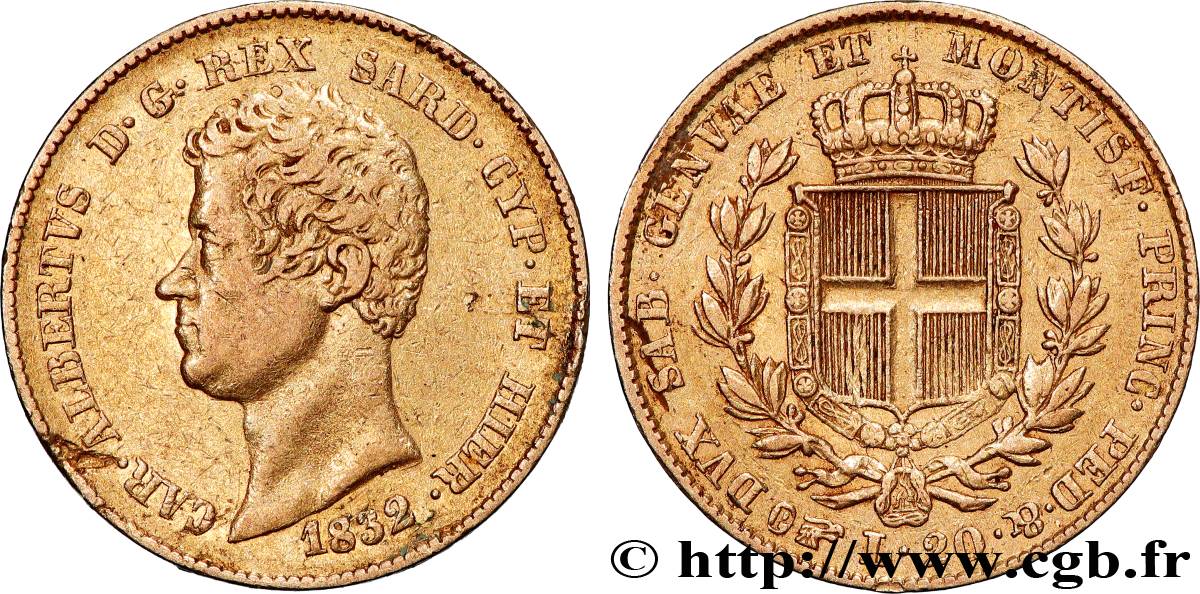 ITALIE - ROYAUME DE SARDAIGNE 20 Lire Charles-Albert 1832 Turin TTB 