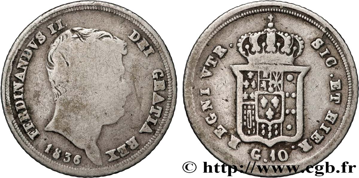 ITALIA - REINO DE LAS DOS SICILIAS 10 Grana Ferdinand II 1836  RC+/BC 