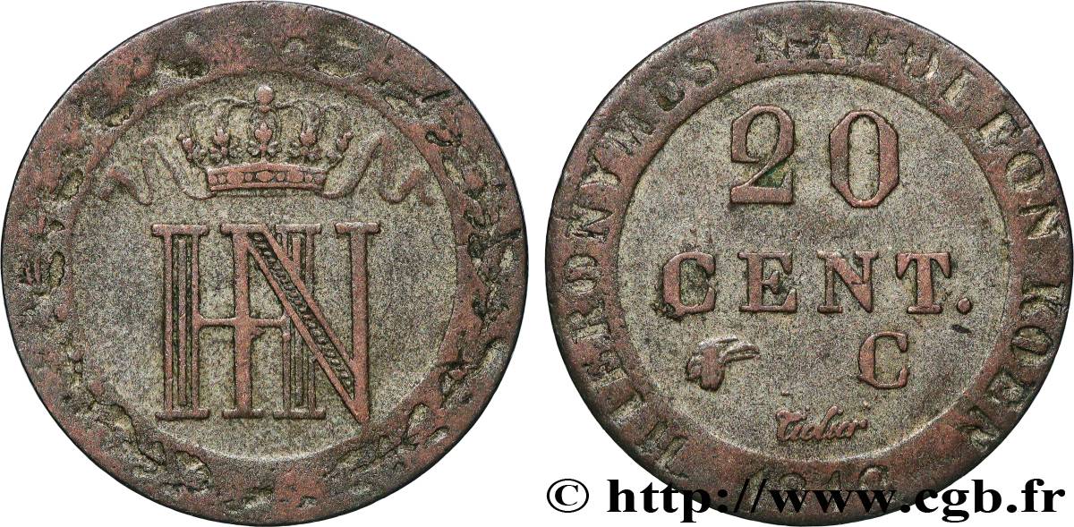 GERMANY - KINGDOM OF WESTPHALIA 20 Cent. monogramme de Jérôme Napoléon 1812 Cassel - C VF 