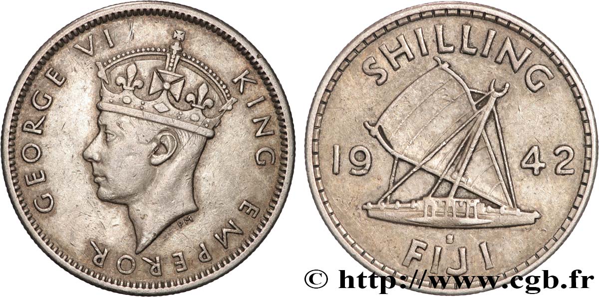 FIJI 1 Shilling Georges  VI 1942 San Francisco - S XF 