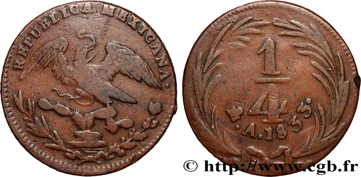 MEXICO 1/4 Real Aigle 1833 Mexico VF 