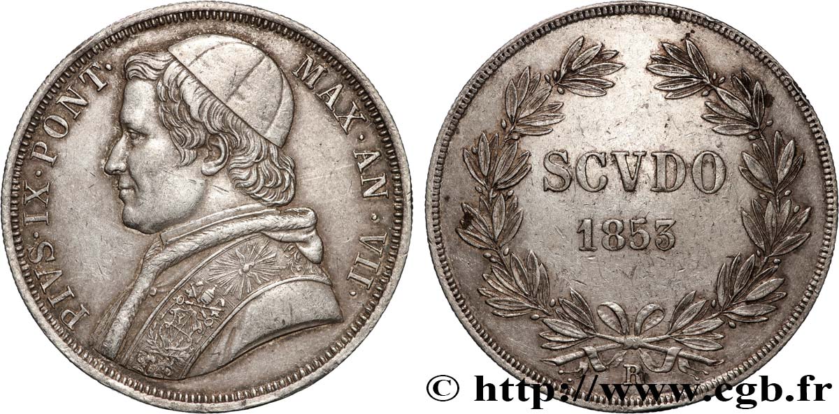 VATICAN - PIUS IX (Giovanni Maria Mastai Ferretti) 1 Scudo an VIII 1853 Rome AU 