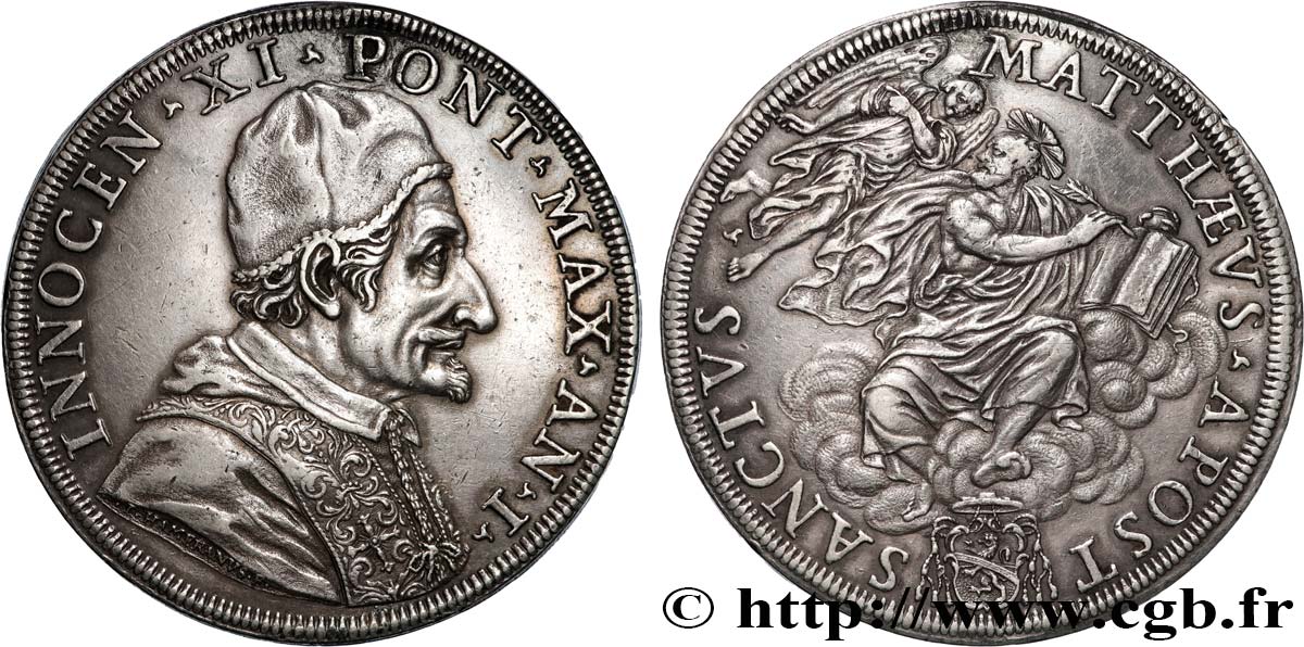 ITALY - PAPAL STATES - INNOCENT XI (Benedetto Odescalchi) Piastre An 1 (1676-1677) Rome AU 