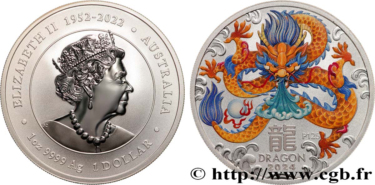 SILVER INVESTMENT 1 Oz - 1 Dollar Année du Dragon (colorisé) 2024  MS 