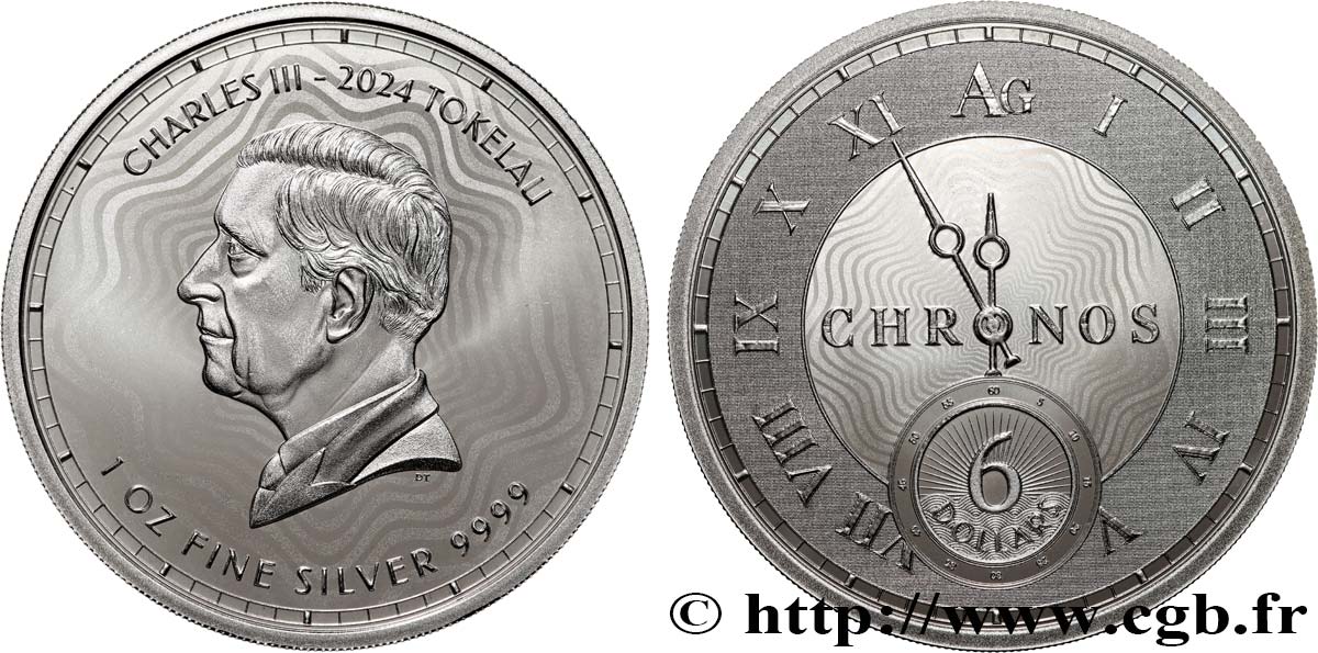 SILVER INVESTMENT 1 Oz - 6 Dollars Chronos 2024  MS 