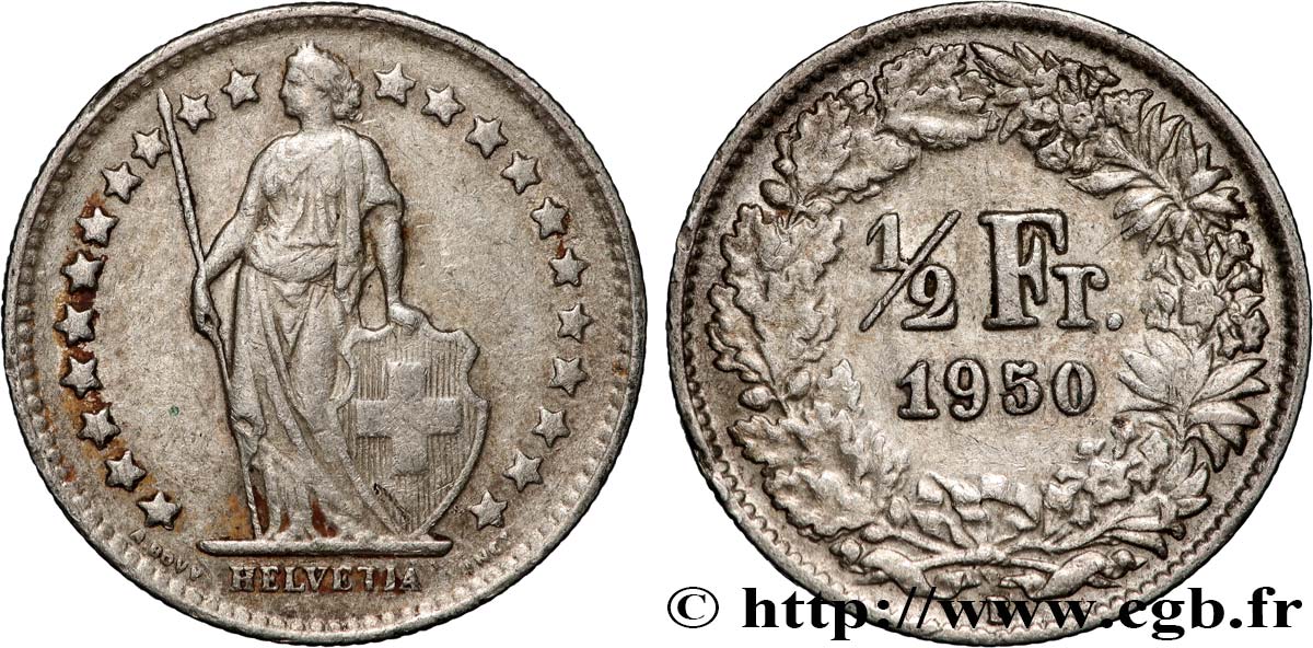 SUISSE 1/2 Franc Helvetia 1950 Berne TTB 