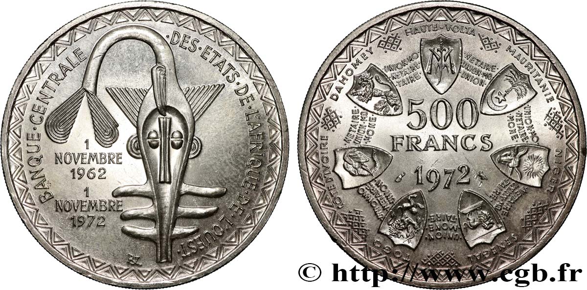 ESTADOS DE ÁFRICA DEL OESTE 500 Francs BCEAO 1972 Paris SC 