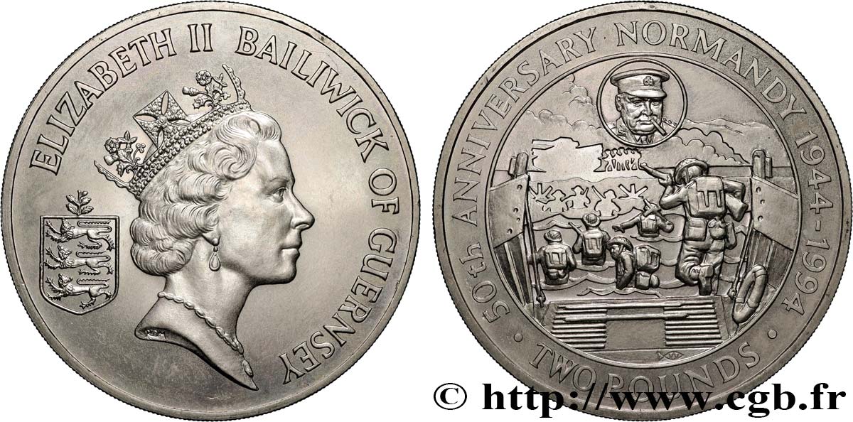 GUERNESEY 2 Pounds 50e anniversaire du débarquement en Normandie 1994  SPL 