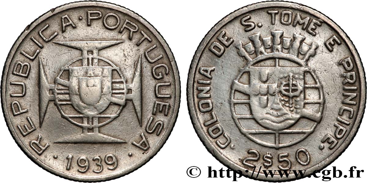 SAO TOMÉ Y PRíNCIPE 2,50 Escudos colonie portugaise 1939  MBC 