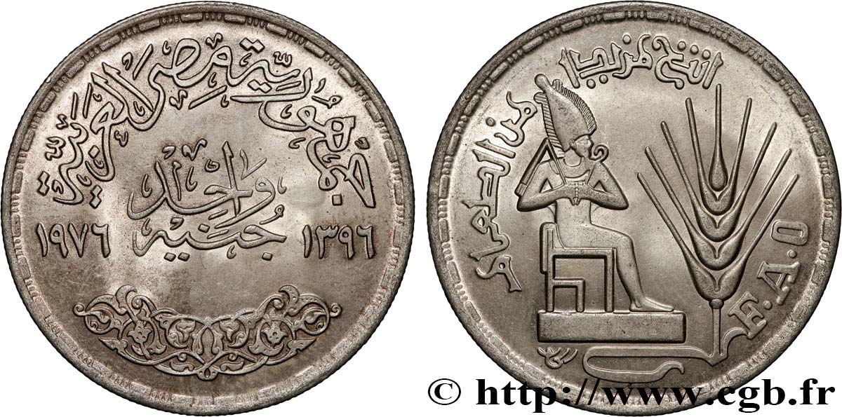 EGYPT 1 Pound (Livre) F.A.O. pharaon assis 1976  MS 