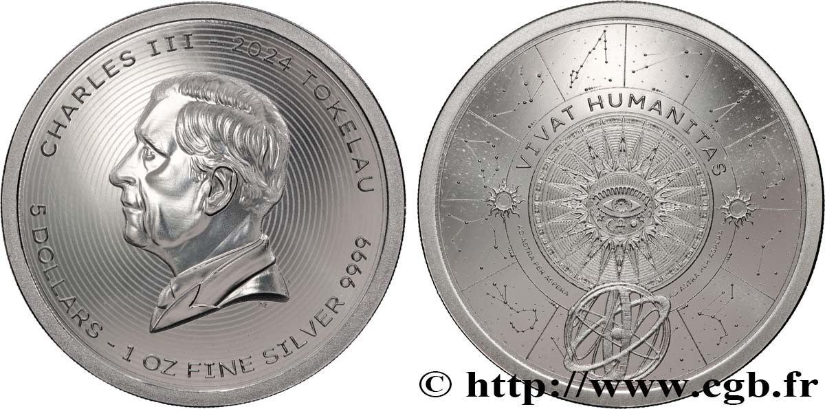 SILVER INVESTMENT 1 Oz - 5 Dollars Vivat Humanitas 2024  FDC 