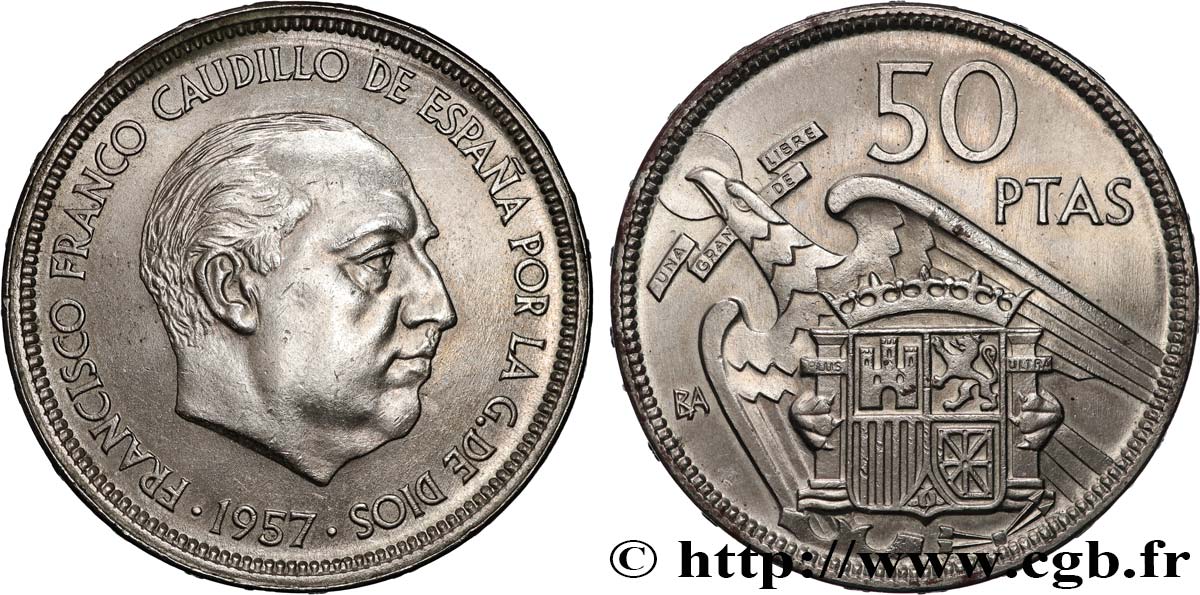 ESPAGNE - FRANCISCO FRANCO BAHAMONDE 50 Pesetas - Exposition de Barcelone 1957 Madrid TTB+ 