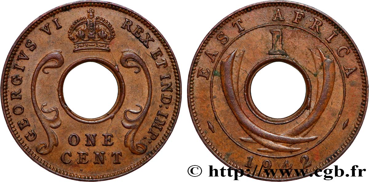 ÁFRICA ORIENTAL BRITÁNICA 1 Cent frappe au nom de Georges VI 1942 Londres MBC+ 