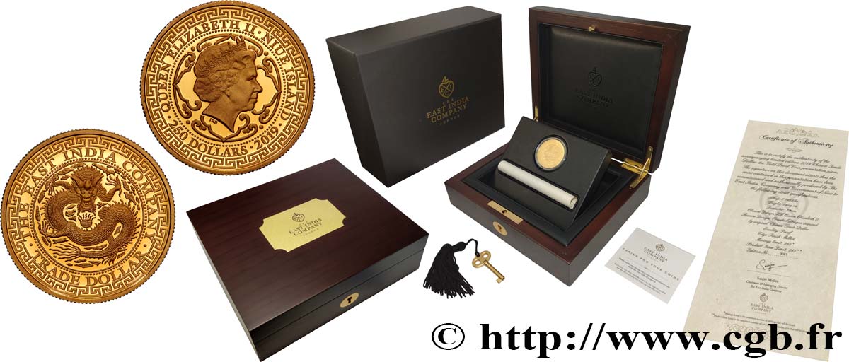 INVESTMENT GOLD 1 Oz - 250 Dollars Proof Trade Dollar East India Company 2019  MS 