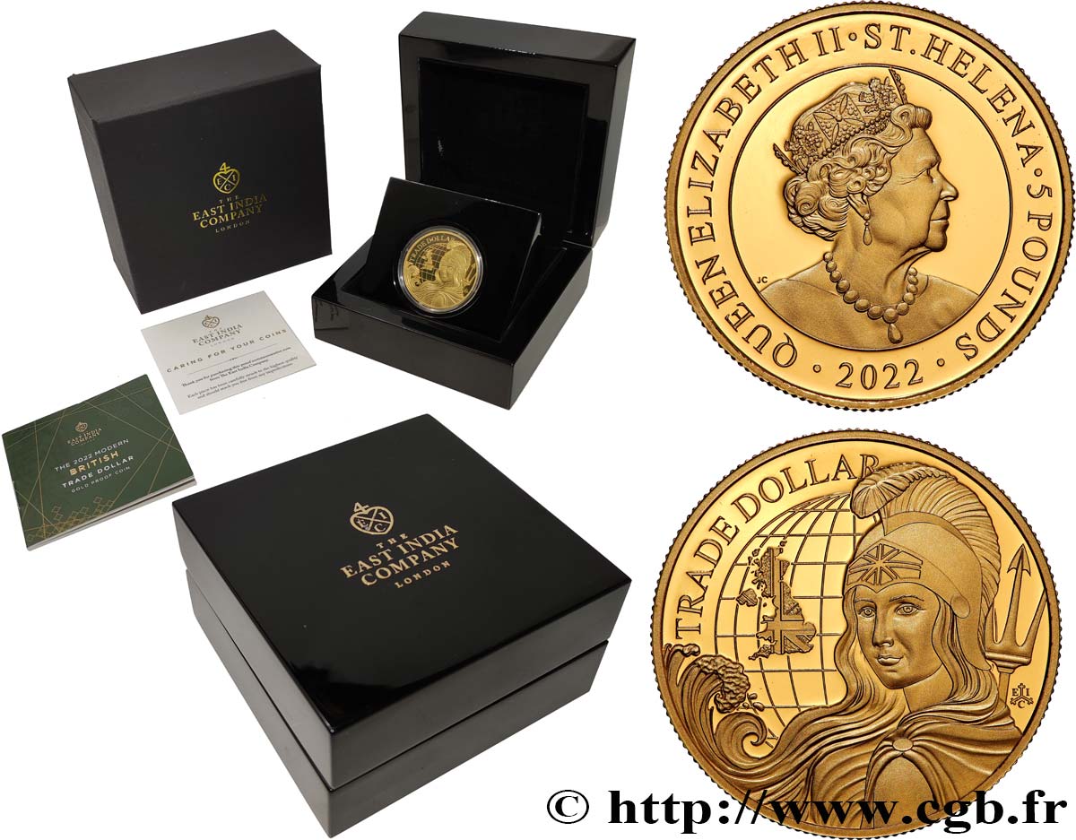 INVESTMENT GOLD 1 Oz - 5 Pounds (Livres) Trade Dollar 2022  MS 