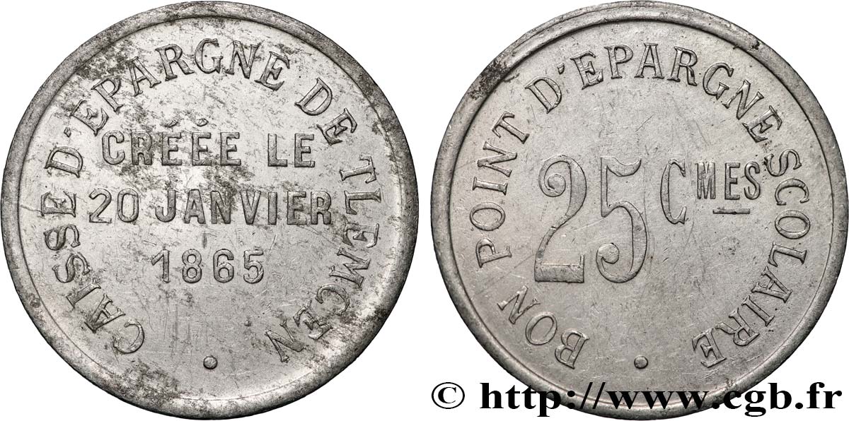 ALGERIA 25 Centimes Caisse d’épargne de Tlemcen N.D.  BB 