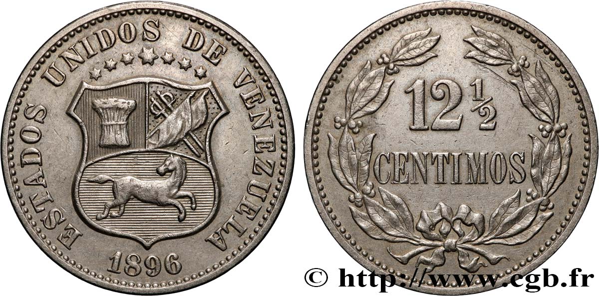 VENEZUELA 12 1/2 Centimos 1896 Philadelphie XF 