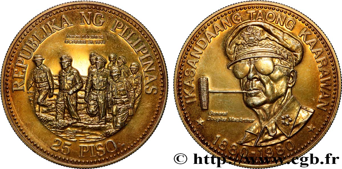 PHILIPPINES 25 Piso 100e anniversaire de la naissance du général Mac Arthur 1980 Franklin Mint SUP 