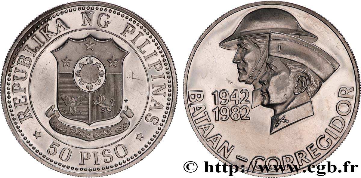 PHILIPPINEN 50 Piso 40e anniversaire des batailles de Bataan-Corregidor 1982 Franklin Mint fST 