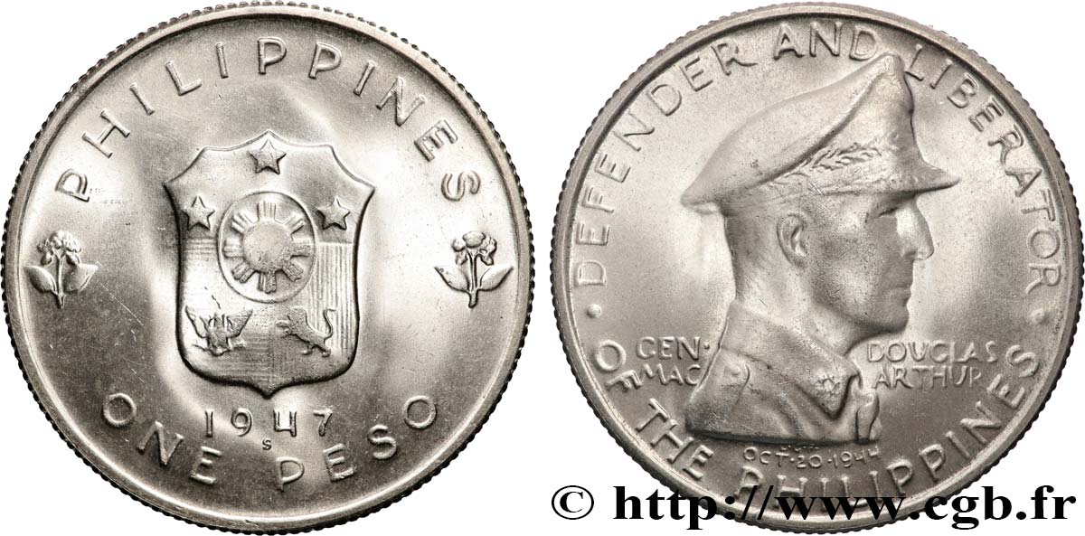 PHILIPPINES 1 Peso Douglas Mac Arthur 1947 San Francisco SPL 