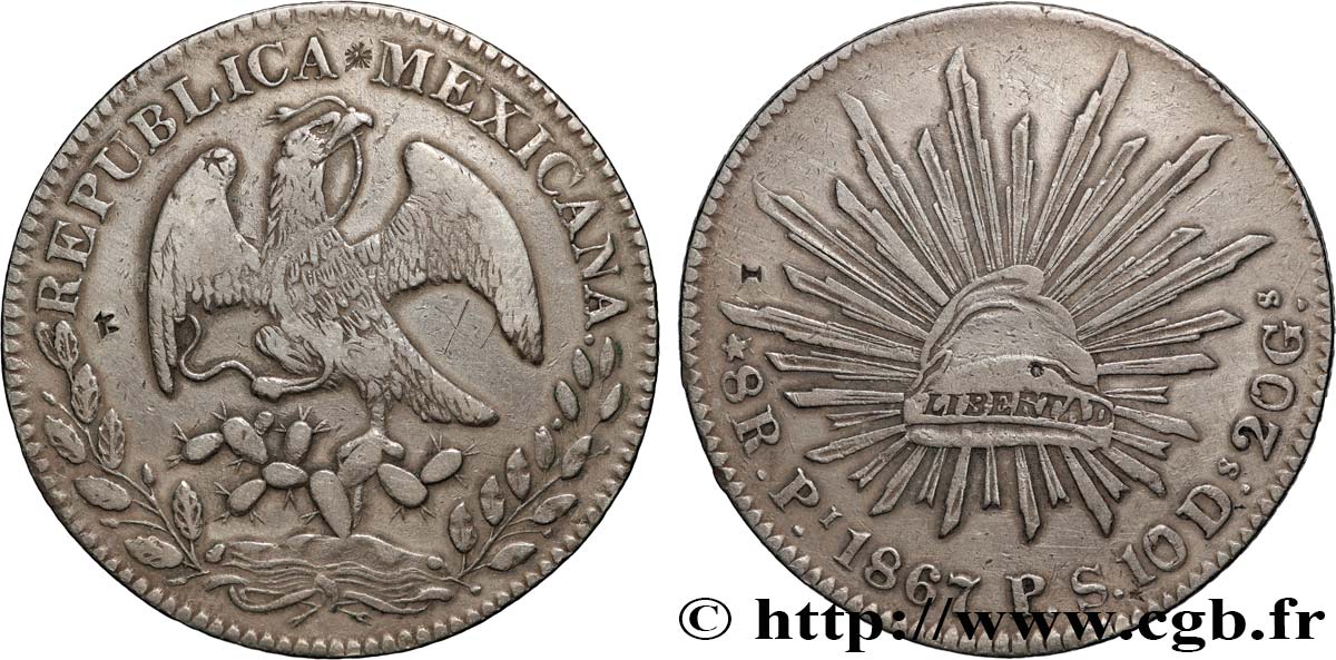 MÉXICO 8 Reales 1867 San Luis Potosi MBC 