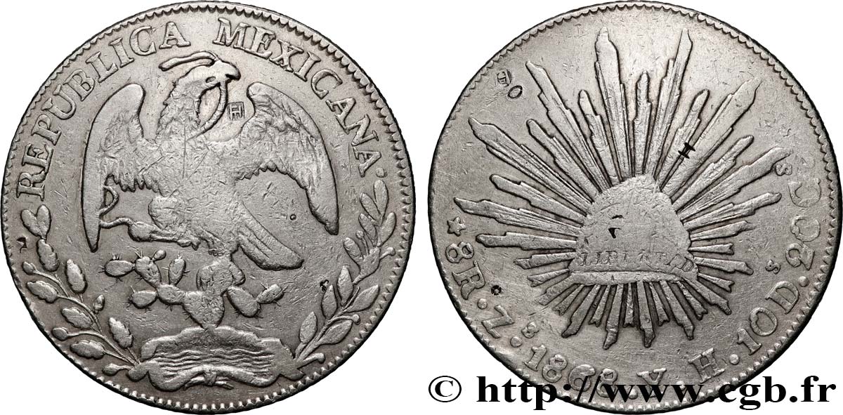 MEXIKO 8 Reales 1868 Zacatecas SS 