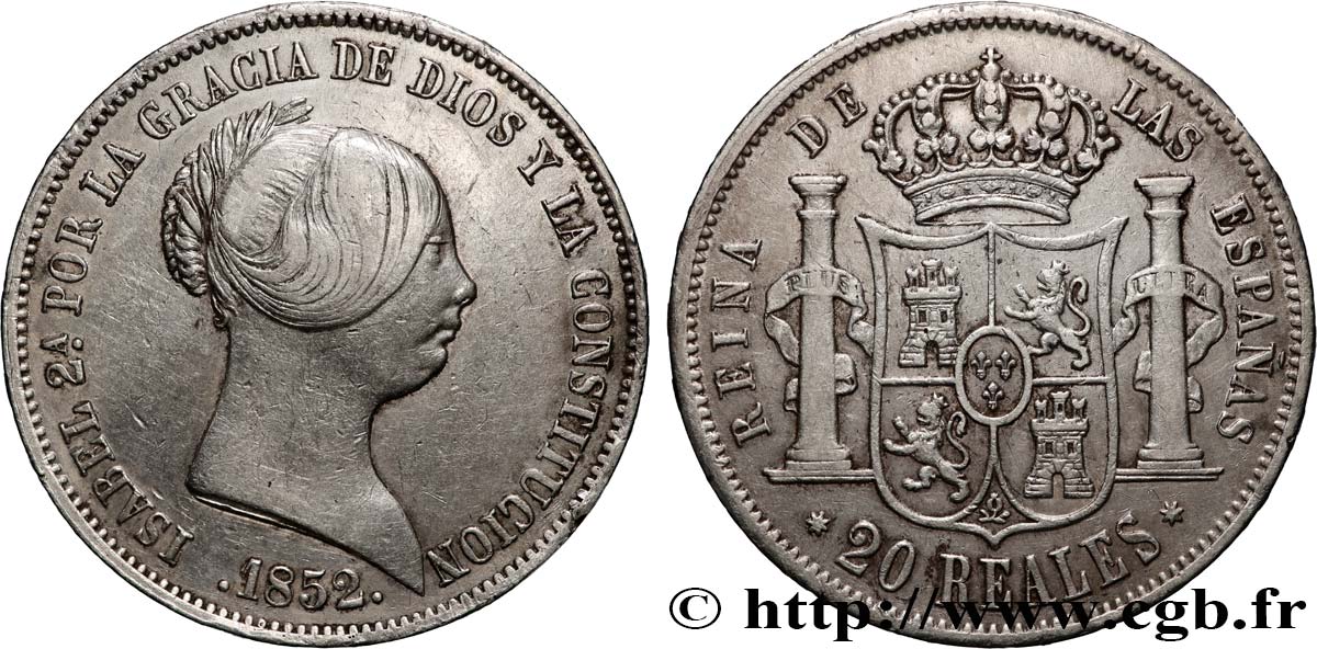 SPAIN - KINGDOM OF SPAIN - ISABELLA II 20 Reales  1852 Madrid XF 