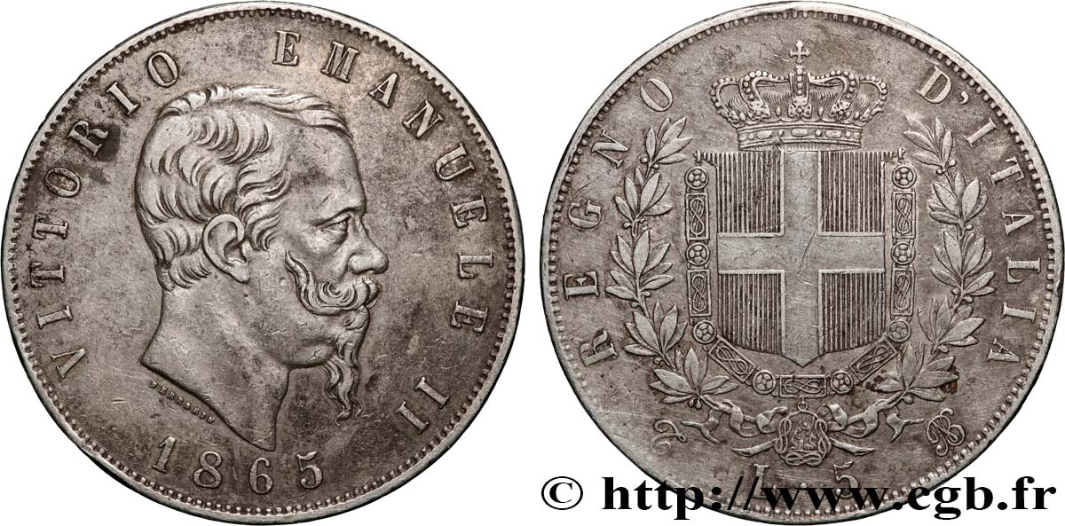 ITALIA - REGNO D ITALIA - VITTORIO EMANUELE II 5 Lire 1865 Turin BB 