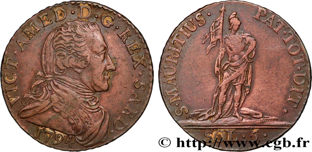 SAVOIE - DUCHÉ DE SAVOIE - VICTOR-AMÉDÉE III 5 Sols (5 Soldi) 1794 Turin TTB 