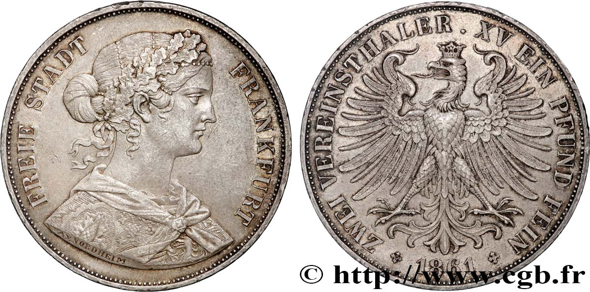 ALLEMAGNE - VILLE LIBRE DE FRANCFORT 2 Thaler 1861 Francfort TTB+ 