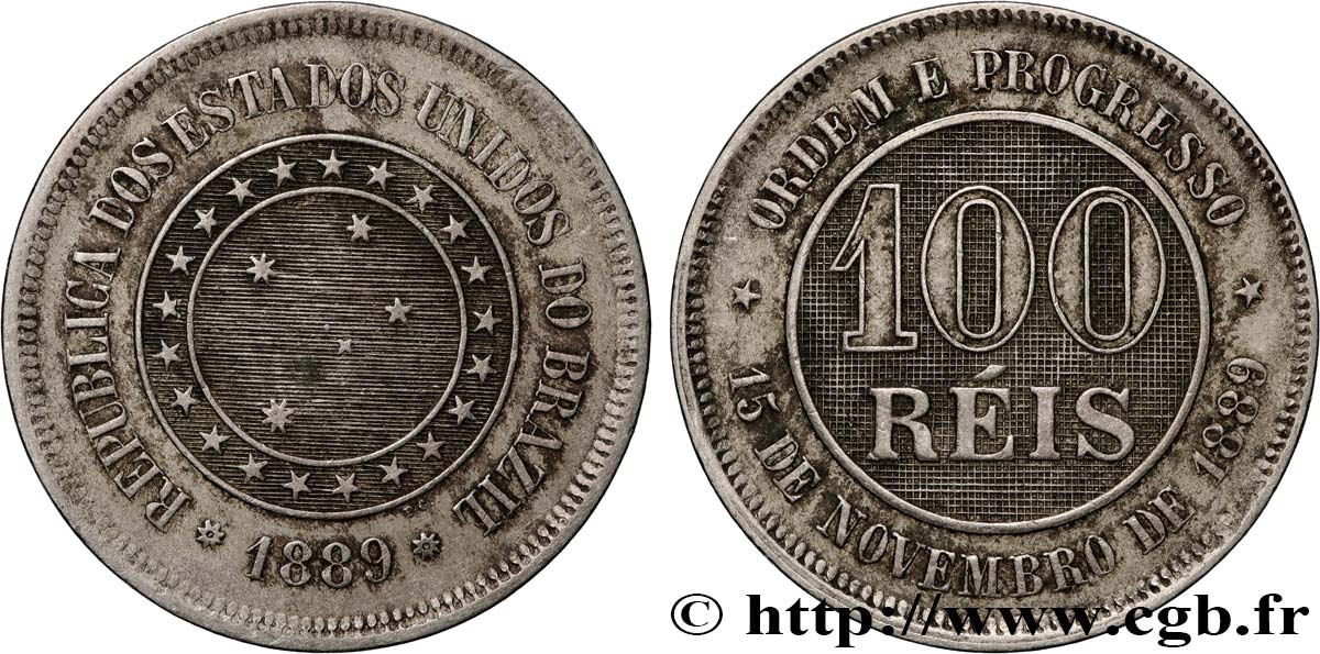 BRÉSIL 100 Reis 1889 Rio de Janeiro TTB 