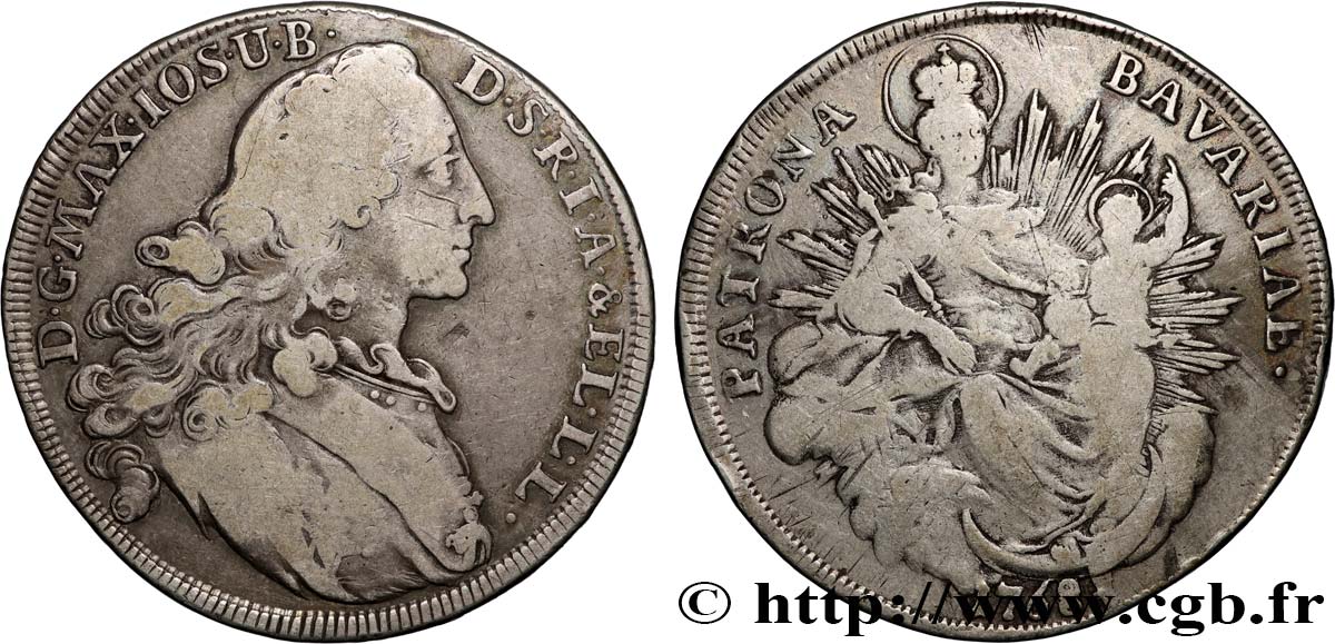 GERMANIA - BAVIERIA Thaler Maximilien III 1768 Munich q.BB 