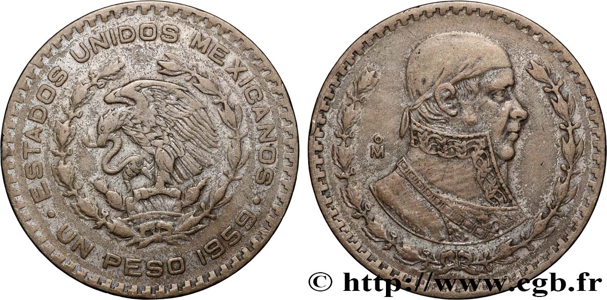 MEXIQUE 1 Peso Jose Morelos y Pavon 1959 Mexico TTB 