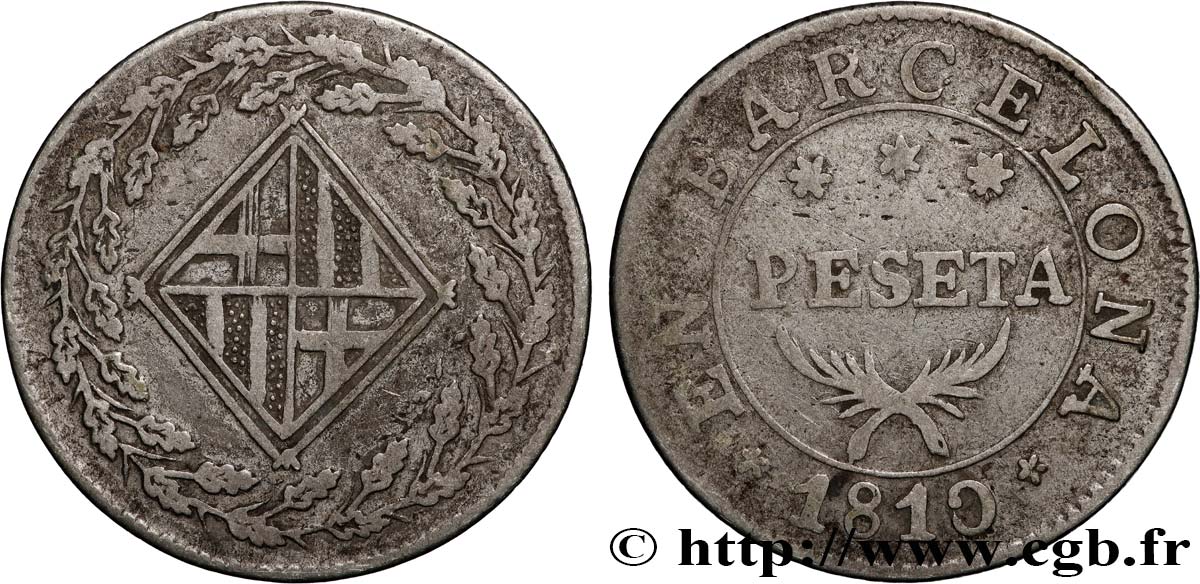 SPAIN - FRENCH OCCUPATION OF BARCELONA Peseta 1810  VF 