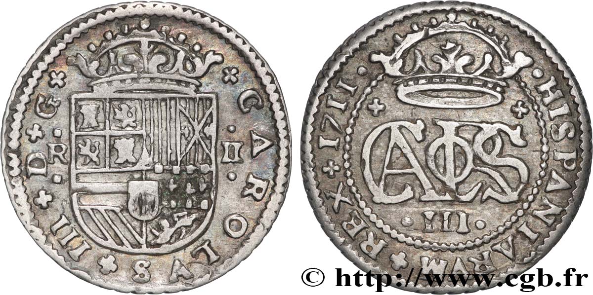 ESPAGNE 2 Reales Charles III 1711 Barcelone SUP 